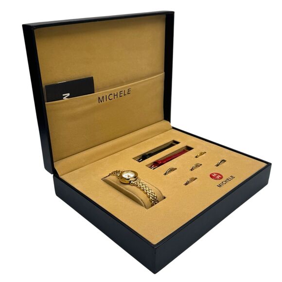 Michele 72-202-G Interchangeable 5-Bezel Watch Set Gold Bracelet and Straps - Picture 16 of 16